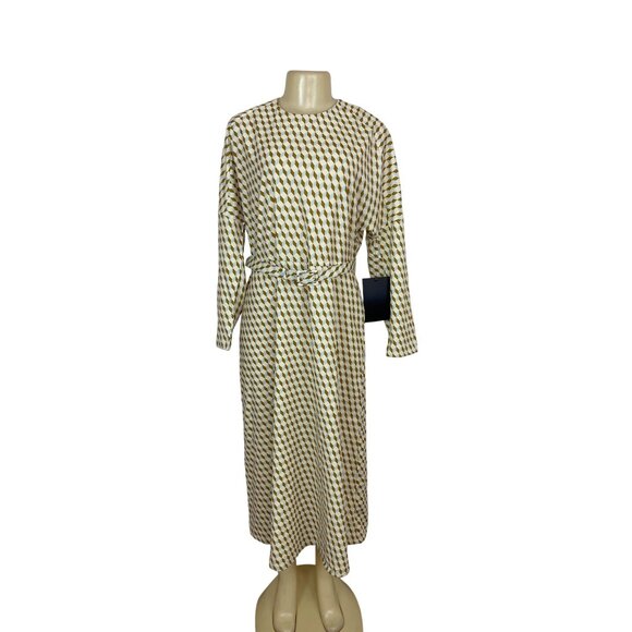 Tuckernuck Geometric Pattern Long Sleeve Midi Dress With Belt Womens Size XL New - Picture 1 of 8